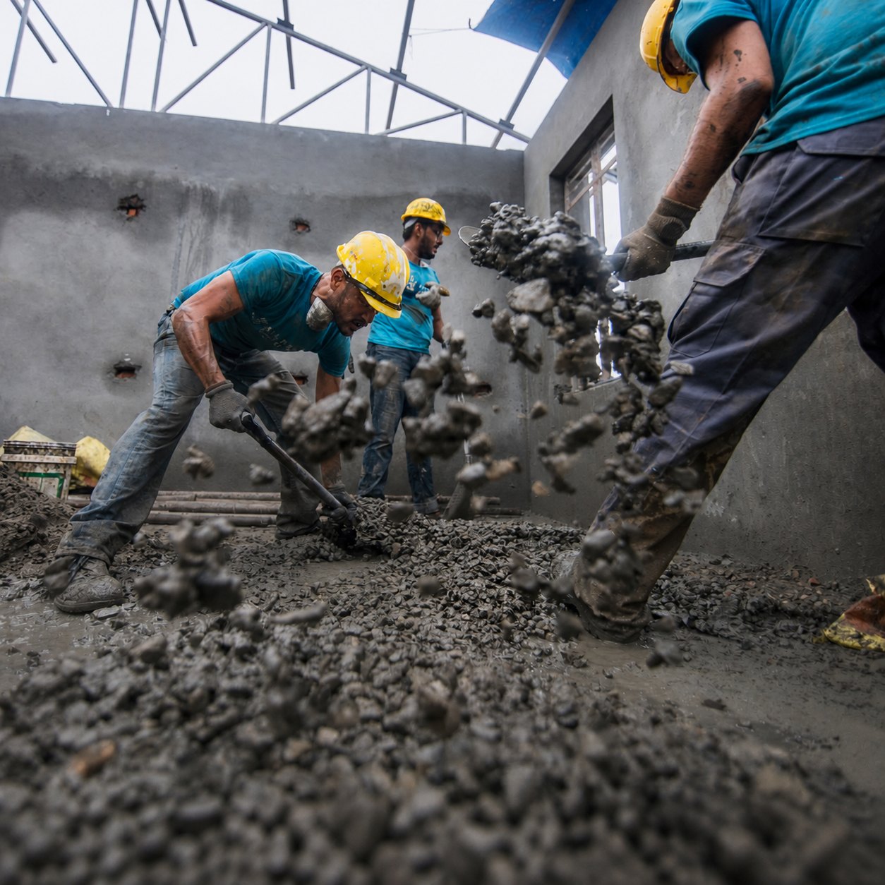 Volunteers working together on a construction project with All Hands and Hearts in Nepal